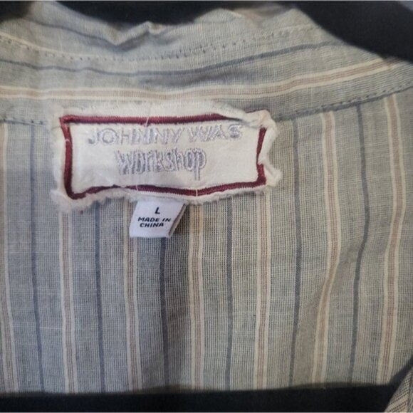 Johnny Was Alexandria Oversized Stripe Shirt Embroidered Cotton L Hummingbird - Picture 3 of 7